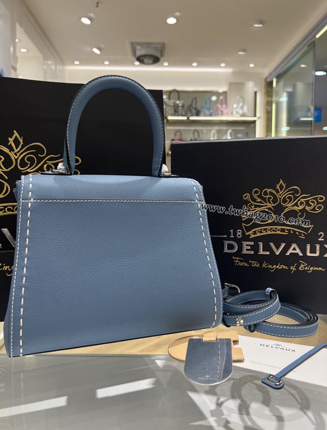 Delvaux太平洋藍外縫線全新mini手提女包 德爾沃專櫃經典款焦糖色BrillantPM包袋 bxs1060